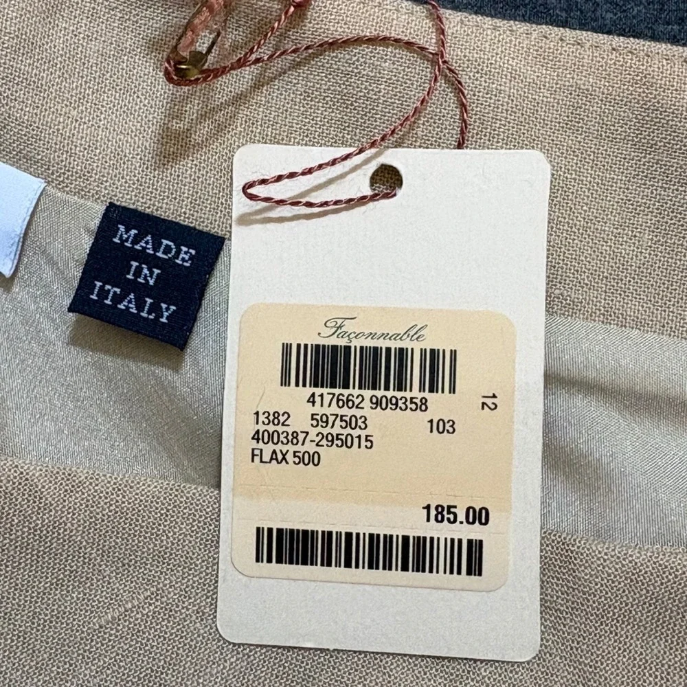 Faconnable Womens 12 Linen Blend A-Line Midi Skirt Beige Made in Italy NWT